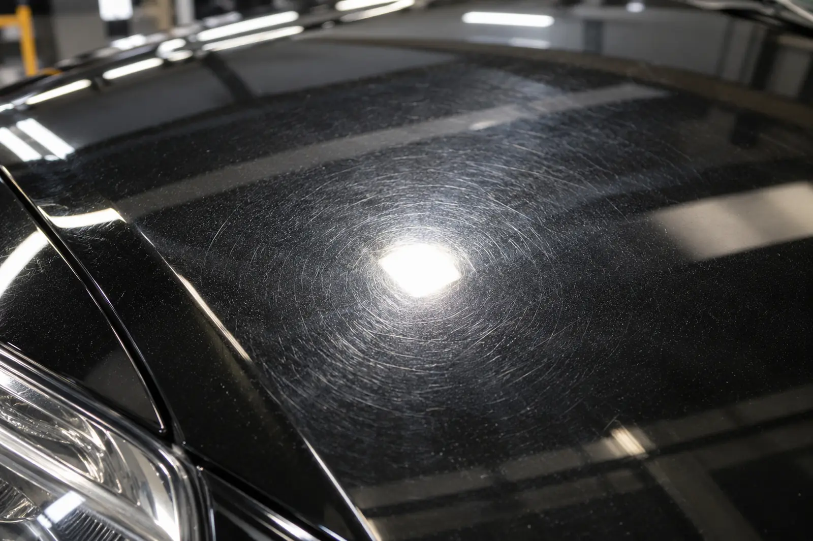 Close-up of dull paint with swirl marks