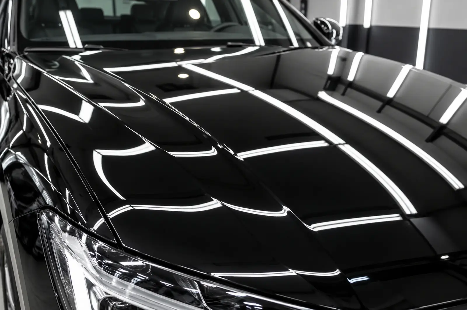 Close-up of glossy, corrected paint
