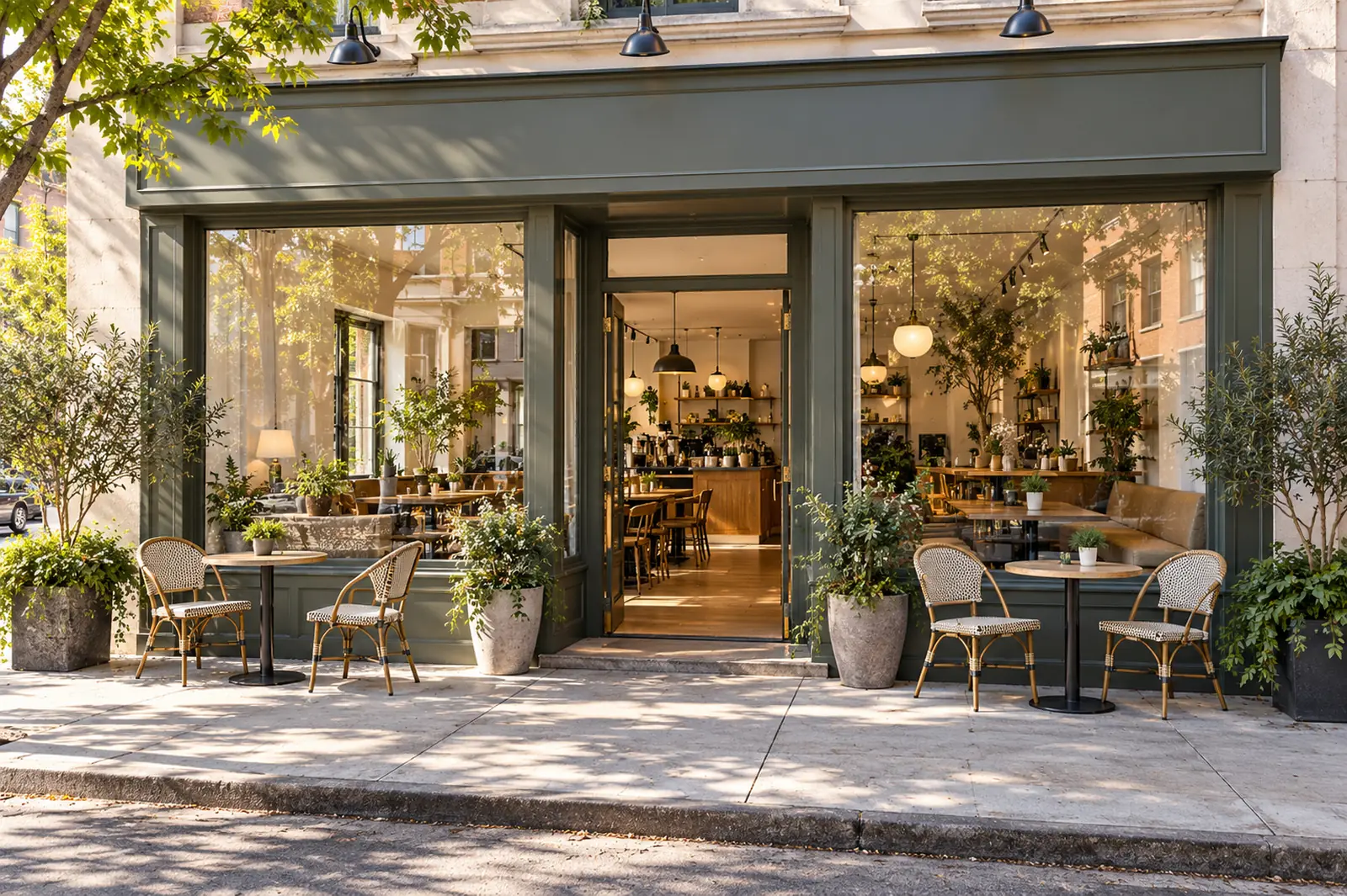 Café storefront with outdoor seating