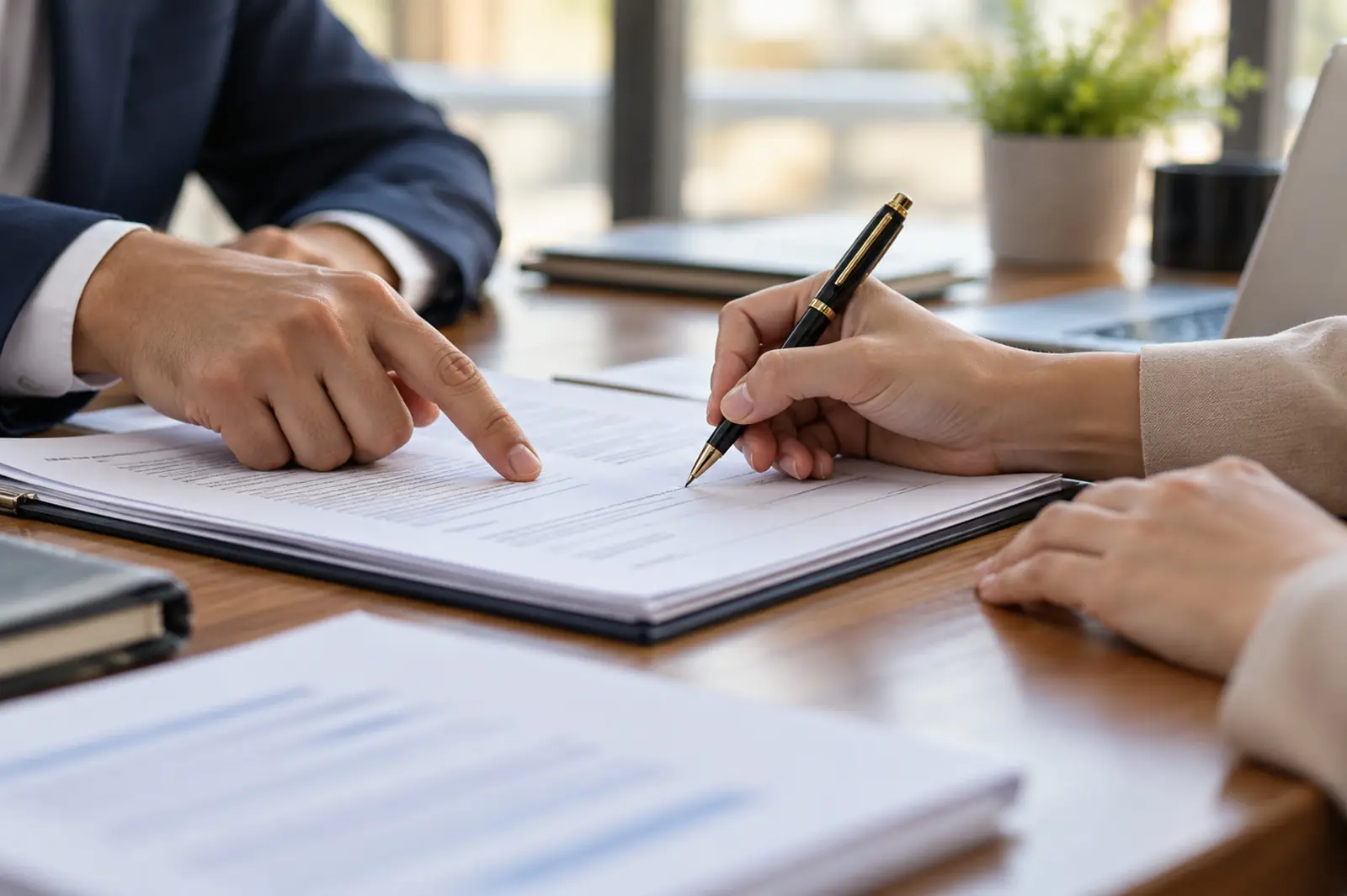 Hands reviewing and signing documents
