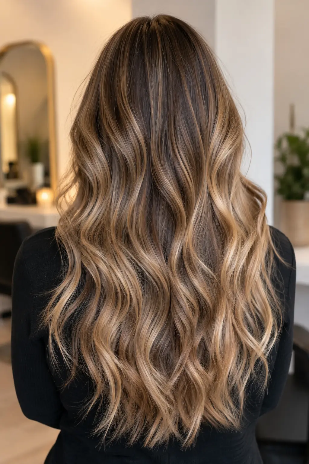 Long, softly waved balayage hair seen from behind
